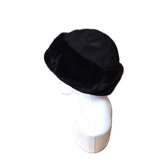 Vintage Black Pig Split Suede Russian-style Pillbox Hat Jackie O style Quiet Lux - Picture 3 of 6